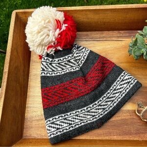 Vintage 100% Wool Top Notch Knits Pom Pom Ski Hat Cap